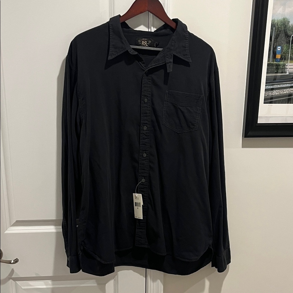 RRL Double RL Ralph Lauren Long Sleeve Button Down Shirt black cotton Mens XXL